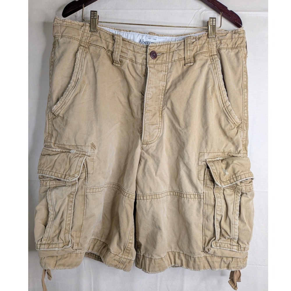 Vintage Y2K Abercrombie & Fitch Cargo Shorts Sz 36 Button Fly Distressed Utility